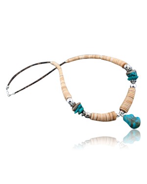 Certified Authentic Navajo .925 Sterling Silver Graduated Melon Shell and Turquoise Native American Necklace 370873985202