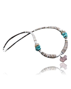 Certified Authentic Navajo .925 Sterling Silver Graduated Melon Shell and Turquoise Native American Necklace 370876623711