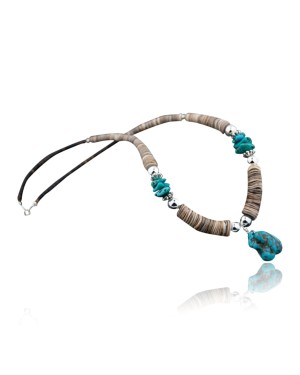 Certified Authentic Navajo .925 Sterling Silver Graduated Melon Shell and Turquoise Native American Necklace 370879670436