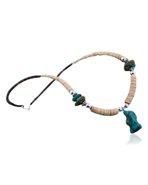 Certified Authentic Navajo .925 Sterling Silver Graduated Melon Shell and Turquoise Native American Necklace 370881721004