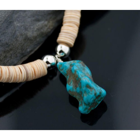 Certified Authentic Navajo .925 Sterling Silver Graduated Melon Shell and Turquoise Native American Necklace 370881721004