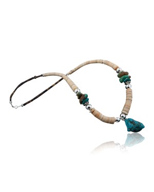 Certified Authentic Navajo .925 Sterling Silver Graduated Melon Shell and Turquoise Native American Necklace 370882617935