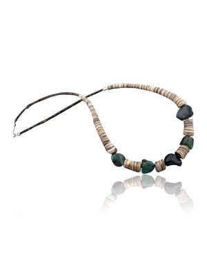 Certified Authentic Navajo .925 Sterling Silver Graduated Melon Shell and Turquoise Native American Necklace 370883092348