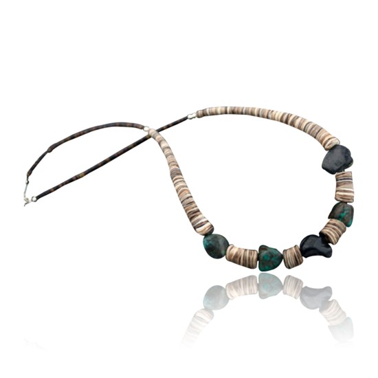 Certified Authentic Navajo .925 Sterling Silver Graduated Melon Shell and Turquoise Native American Necklace 370883092348