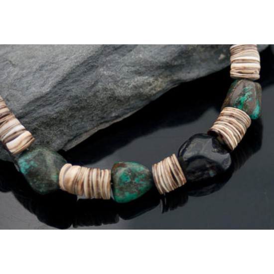 Certified Authentic Navajo .925 Sterling Silver Graduated Melon Shell and Turquoise Native American Necklace 370883092348