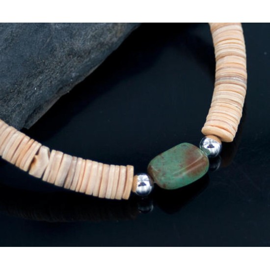 Certified Authentic Navajo .925 Sterling Silver Graduated Melon Shell and Turquoise Native American Necklace 370887790736