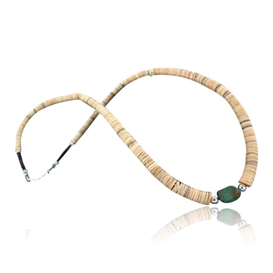 Certified Authentic Navajo .925 Sterling Silver Graduated Melon Shell and Turquoise Native American Necklace 370887790736