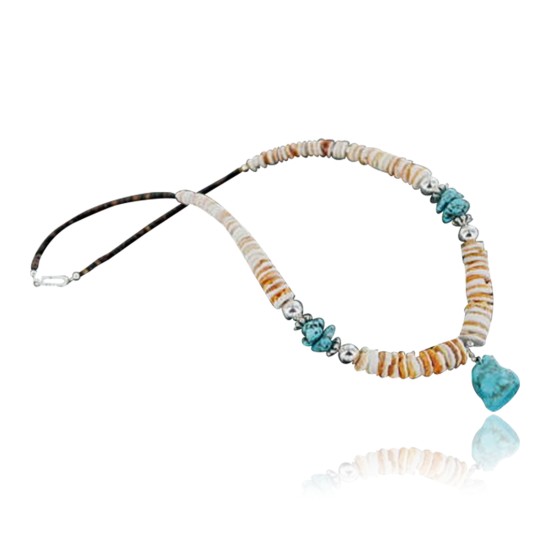 Certified Authentic Navajo .925 Sterling Silver Graduated Melon Shell and Turquoise Native American Necklace 370902827823