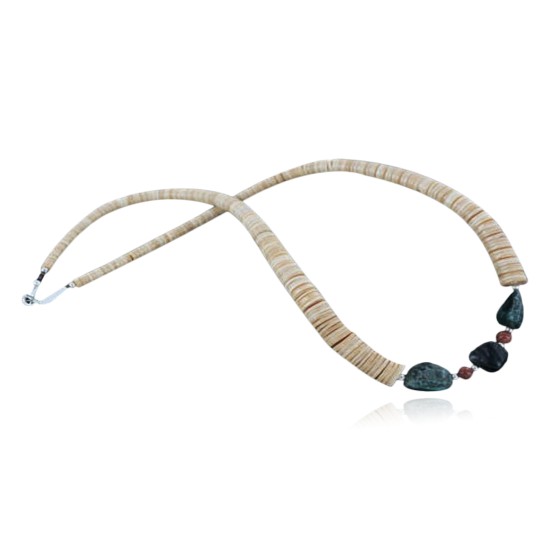 Certified Authentic Navajo .925 Sterling Silver Graduated Melon Shell and Turquoise Native American Necklace 370907357956