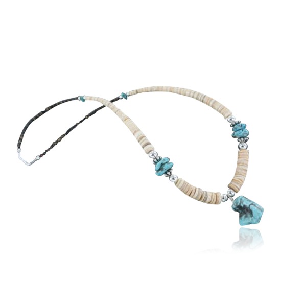Certified Authentic Navajo .925 Sterling Silver Graduated Melon Shell and Turquoise Native American Necklace 370909132740