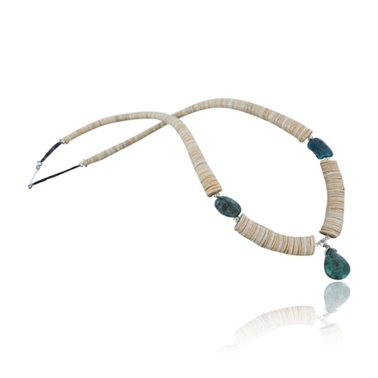 Certified Authentic Navajo .925 Sterling Silver Graduated Melon Shell and Turquoise Native American Necklace 370909706401