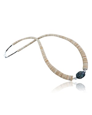 Certified Authentic Navajo .925 Sterling Silver Graduated Melon Shell and Turquoise Native American Necklace 370909790741