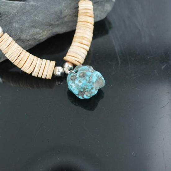 Certified Authentic Navajo .925 Sterling Silver Graduated Melon Shell and Turquoise Native American Necklace 370910452741