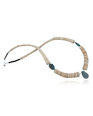 Certified Authentic Navajo .925 Sterling Silver Graduated Melon Shell and Turquoise Native American Necklace 370917400099