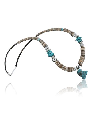 Certified Authentic Navajo .925 Sterling Silver Graduated Melon Shell and Turquoise Native American Necklace 370924169813