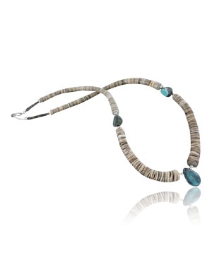 Certified Authentic Navajo .925 Sterling Silver Graduated Melon Shell and Turquoise Native American Necklace 370926044760