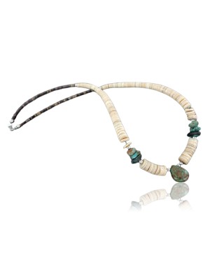 Certified Authentic Navajo .925 Sterling Silver Graduated Melon Shell and Turquoise Native American Necklace 370962153033