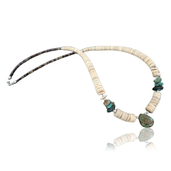 Certified Authentic Navajo .925 Sterling Silver Graduated Melon Shell and Turquoise Native American Necklace 370962153033