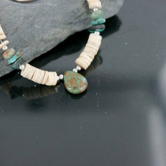 Certified Authentic Navajo .925 Sterling Silver Graduated Melon Shell and Turquoise Native American Necklace 370962153033