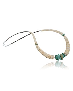Certified Authentic Navajo .925 Sterling Silver Graduated Melon Shell and Turquoise Native American Necklace 370964193631