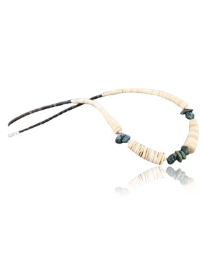 Certified Authentic Navajo .925 Sterling Silver Graduated Melon Shell and Turquoise Native American Necklace 370979656035