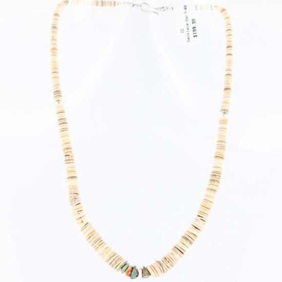 Certified Authentic Navajo .925 Sterling Silver Graduated Melon Shell and Turquoise Native American Necklace 370999117747