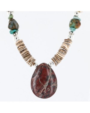 Certified Authentic Navajo .925 Sterling Silver Graduated Melon Shell and Turquoise Native American Necklace 371001002445