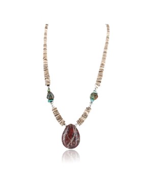 Certified Authentic Navajo .925 Sterling Silver Graduated Melon Shell and Turquoise Native American Necklace 371001002445