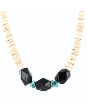 Certified Authentic Navajo .925 Sterling Silver Graduated Melon Shell and Turquoise Native American Necklace 371001696190