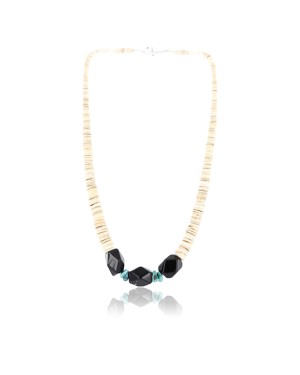 Certified Authentic Navajo .925 Sterling Silver Graduated Melon Shell and Turquoise Native American Necklace 371001696190