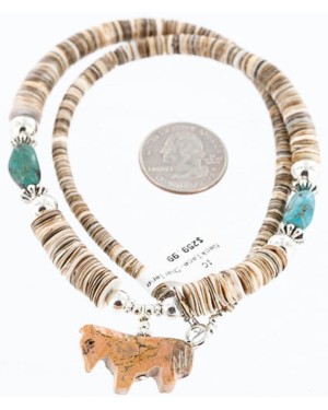 Certified Authentic Navajo .925 Sterling Silver Graduated Melon Shell and Turquoise Native American Necklace 371010510377