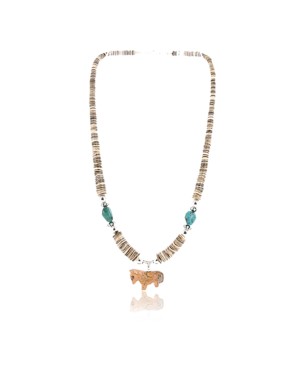 Certified Authentic Navajo .925 Sterling Silver Graduated Melon Shell and Turquoise Native American Necklace 371010510377