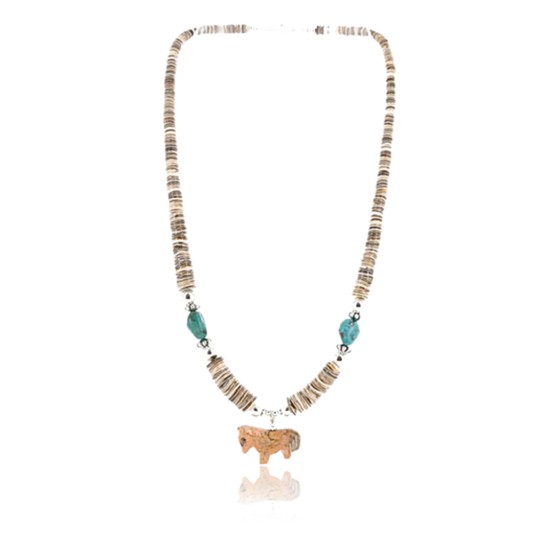 Certified Authentic Navajo .925 Sterling Silver Graduated Melon Shell and Turquoise Native American Necklace 371010510377