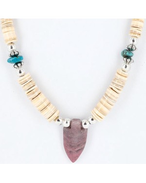 Certified Authentic Navajo .925 Sterling Silver Graduated Melon Shell and Turquoise Native American Necklace 371024277295