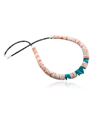 Certified Authentic Navajo .925 Sterling Silver Graduated Melon Shell and Turquoise Native American Necklace 390645813562