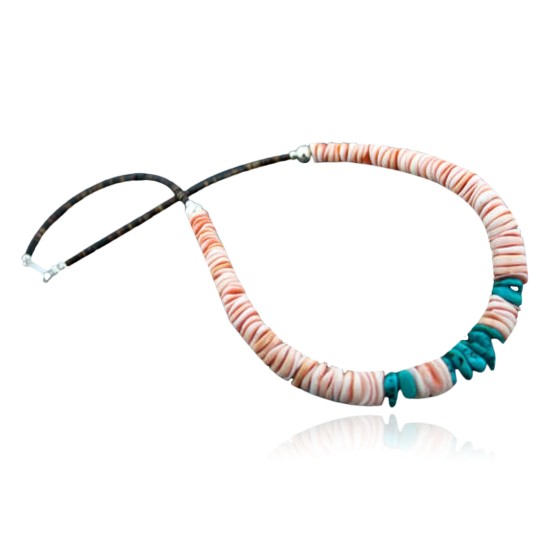 Certified Authentic Navajo .925 Sterling Silver Graduated Melon Shell and Turquoise Native American Necklace 390645813562