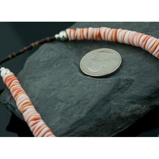 Certified Authentic Navajo .925 Sterling Silver Graduated Melon Shell and Turquoise Native American Necklace 390645813562