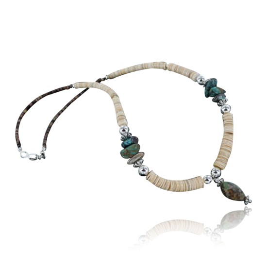 Certified Authentic Navajo .925 Sterling Silver Graduated Melon Shell and Turquoise Native American Necklace 390674472202