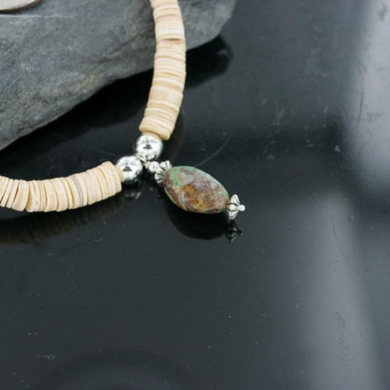 Certified Authentic Navajo .925 Sterling Silver Graduated Melon Shell and Turquoise Native American Necklace 390674472202