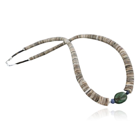Certified Authentic Navajo .925 Sterling Silver Graduated Melon Shell and Turquoise Native American Necklace 390677333160