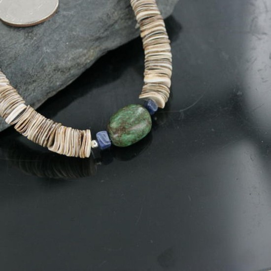 Certified Authentic Navajo .925 Sterling Silver Graduated Melon Shell and Turquoise Native American Necklace 390677333160