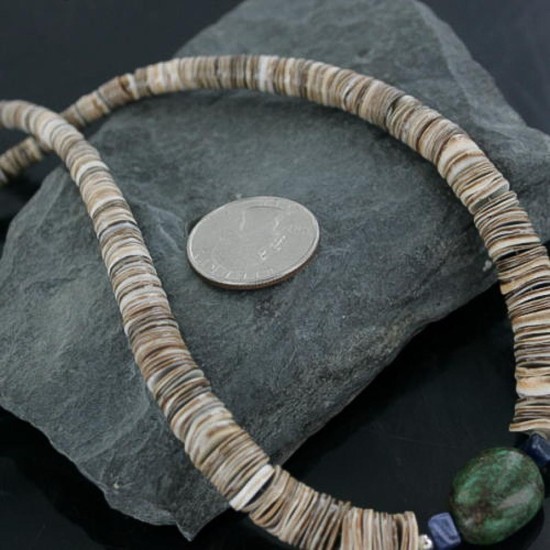 Certified Authentic Navajo .925 Sterling Silver Graduated Melon Shell and Turquoise Native American Necklace 390677333160