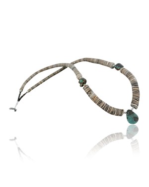 Certified Authentic Navajo .925 Sterling Silver Graduated Melon Shell and Turquoise Native American Necklace 390679301486