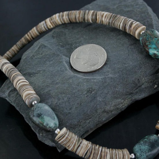 Certified Authentic Navajo .925 Sterling Silver Graduated Melon Shell and Turquoise Native American Necklace 390681816854