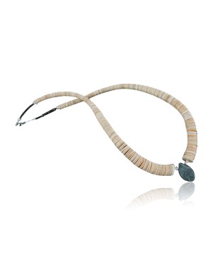 Certified Authentic Navajo .925 Sterling Silver Graduated Melon Shell and Turquoise Native American Necklace 390683075556