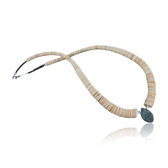 Certified Authentic Navajo .925 Sterling Silver Graduated Melon Shell and Turquoise Native American Necklace 390683075556