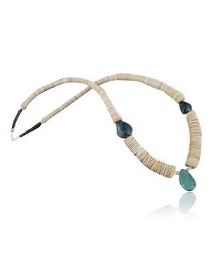 Certified Authentic Navajo .925 Sterling Silver Graduated Melon Shell and Turquoise Native American Necklace 390683845051