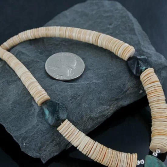 Navajo .925 Sterling Silver Graduated Melon Shell and Turquoise Native American Necklace 390683845051 Navajo .925 Sterling Silver Graduated Melon Shell and Turquoise Native American Necklace 390683845051