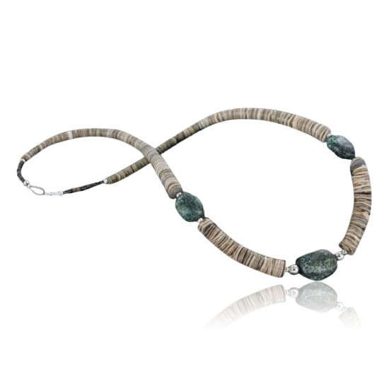 Certified Authentic Navajo .925 Sterling Silver Graduated Melon Shell and Turquoise Native American Necklace 390685561172