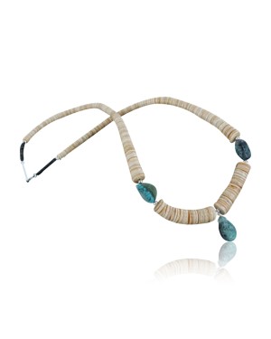 Certified Authentic Navajo .925 Sterling Silver Graduated Melon Shell and Turquoise Native American Necklace 390685682335
